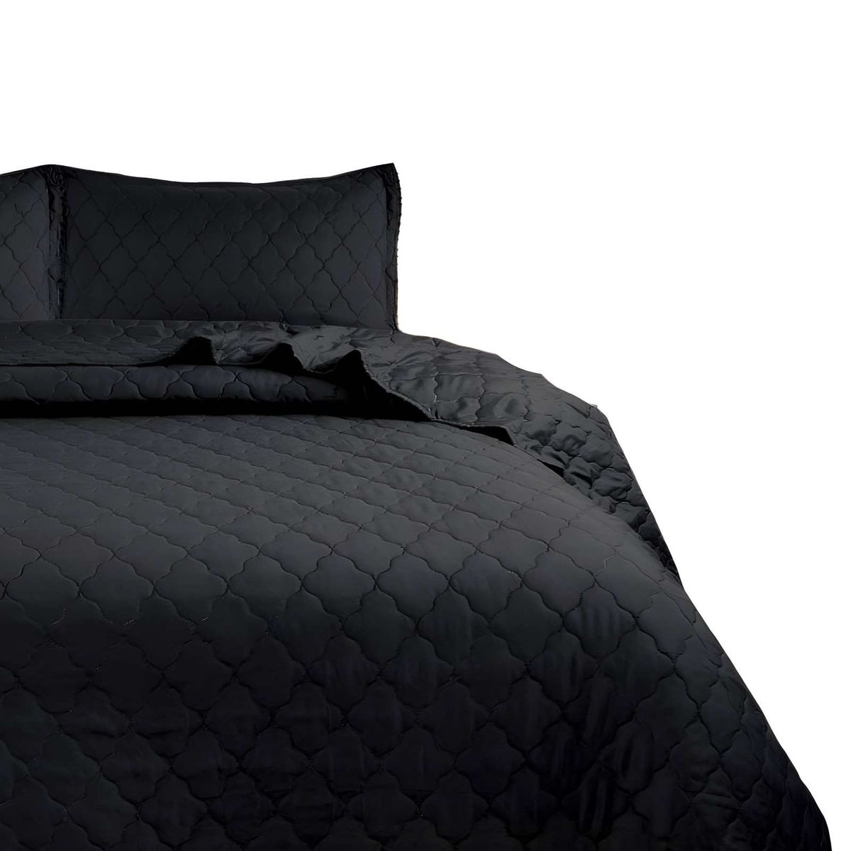 GENERICO - CUBRECAMA DE VERANO QUILT CON POMPONES PLAZA Y MEDIA NEGRO