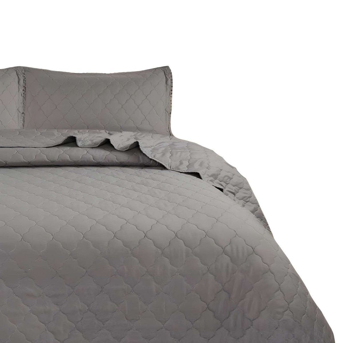 GENERICO - CUBRECAMA DE VERANO QUILT CON POMPONES PLAZA Y MEDIA GRIS