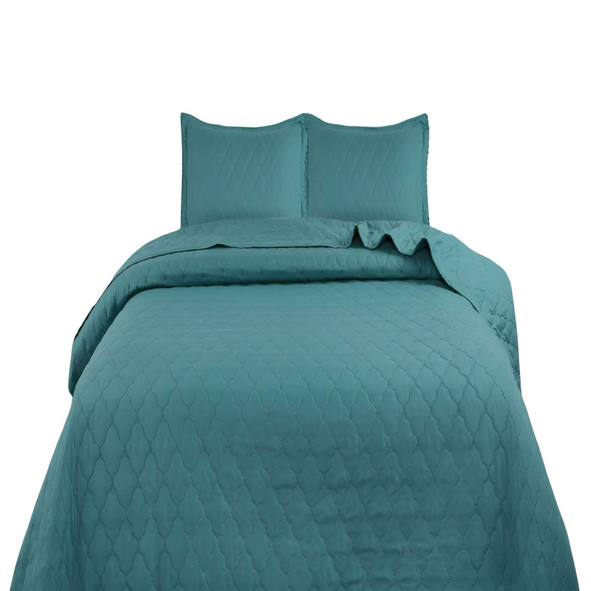 GENERICO - CUBRECAMA DE VERANO QUILT CON POMPONES PLAZA Y MEDIA TURQUESA