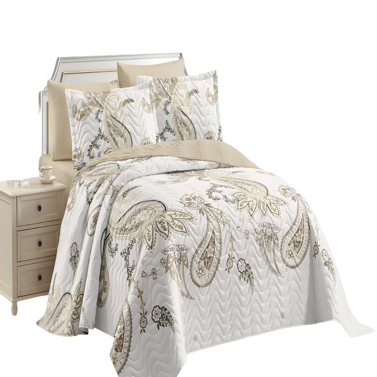 GENERICO - CUBRECAMA DE VERANO QUILT 2 PLAZAS BEIGE 01