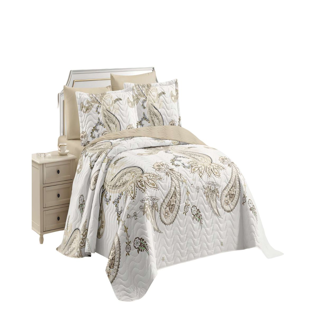 GENERICO - CUBRECAMA DE VERANO QUILT 2 PLAZAS BEIGE 01
