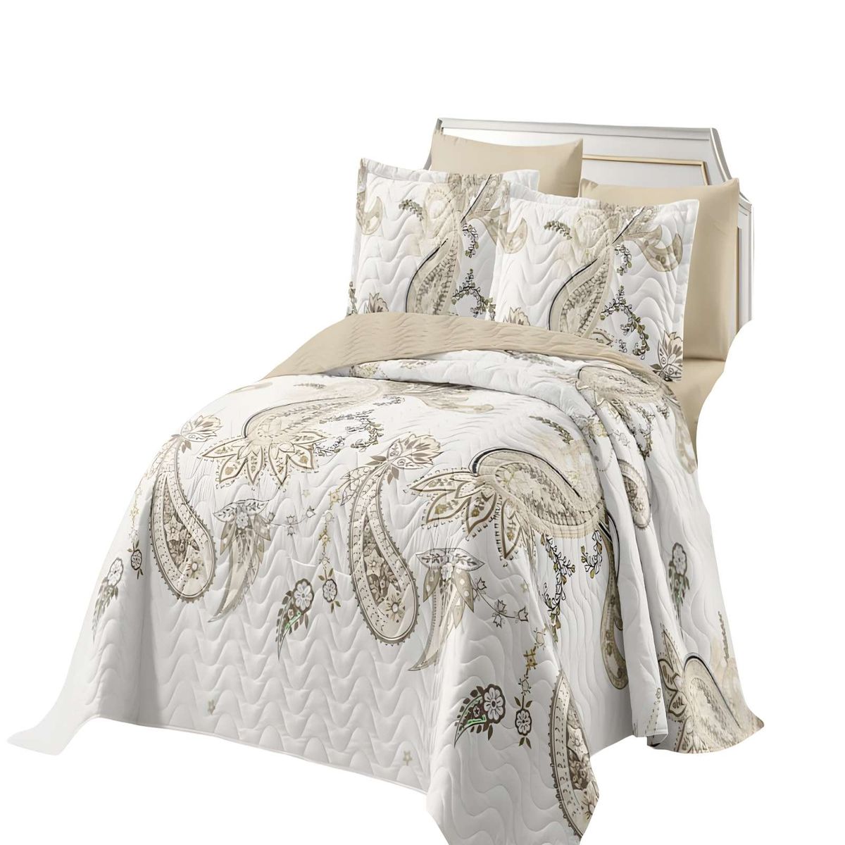GENERICO - CUBRECAMA DE VERANO QUILT 2 PLAZAS BEIGE 01
