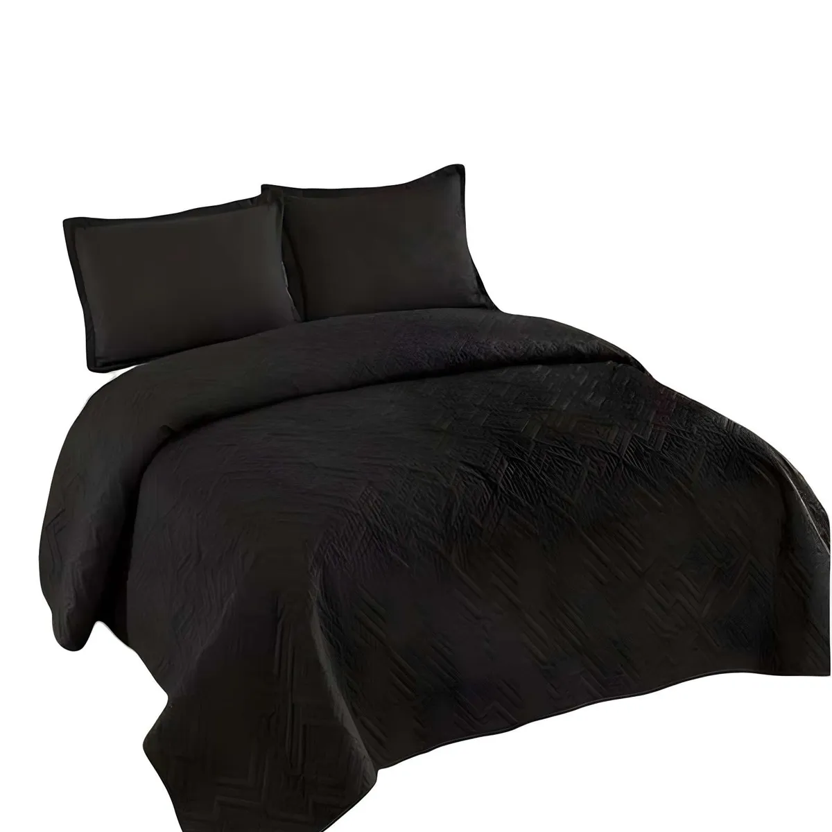 GENERICO - CUBRECAMA DE VERANO QUILT CON COLORES LISOS 2 PLAZAS NEGRO