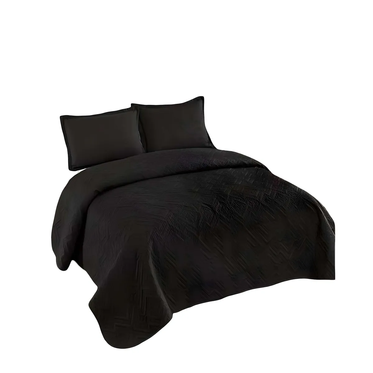 GENERICO - CUBRECAMA DE VERANO QUILT CON COLORES LISOS 2 PLAZAS NEGRO