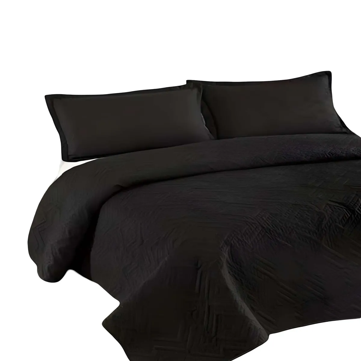 GENERICO - CUBRECAMA DE VERANO QUILT CON COLORES LISOS 2 PLAZAS NEGRO