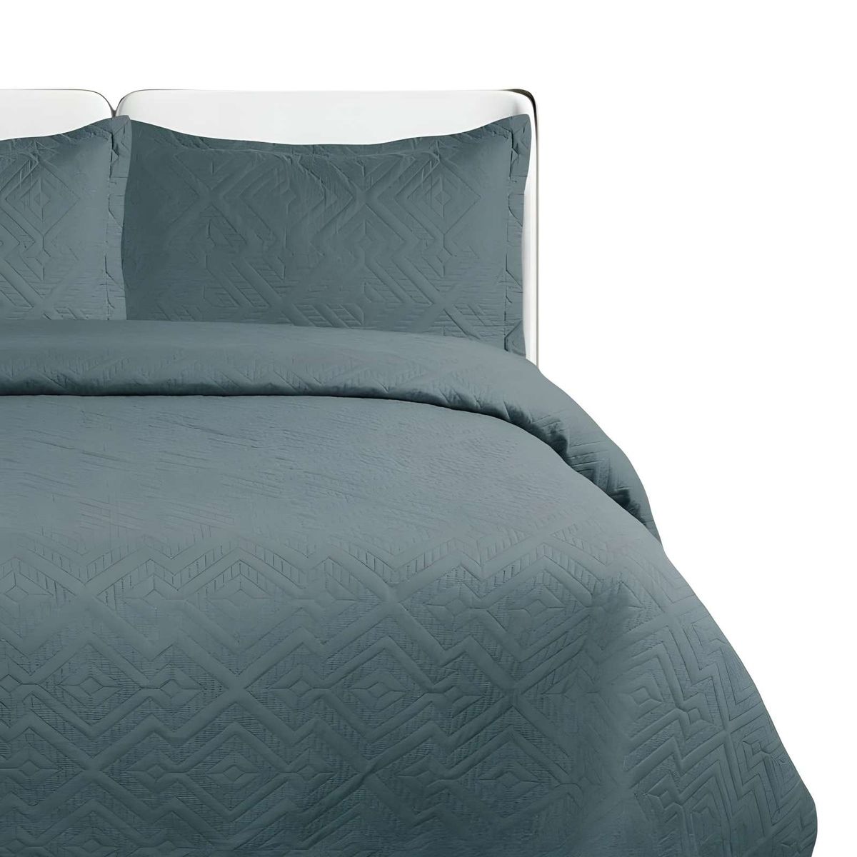 GENERICO - CUBRECAMA DE VERANO QUILT CON COLORES LISOS 2 PLAZAS GRIS OSCURO