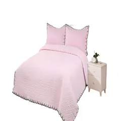 GENERICO - CUBRECAMA DE VERANO QUILT BORDADO 2 PLAZAS ROSA
