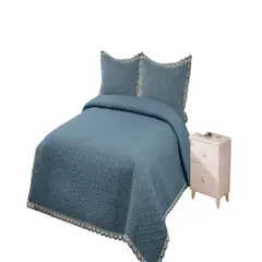 GENERICO - CUBRECAMA DE VERANO QUILT BORDADO 2 PLAZAS VERDE