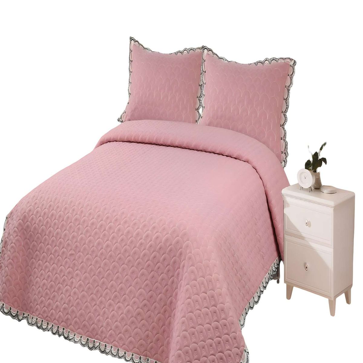 GENERICO - CUBRECAMA DE VERANO QUILT BORDADO 2 PLAZAS ROSA O