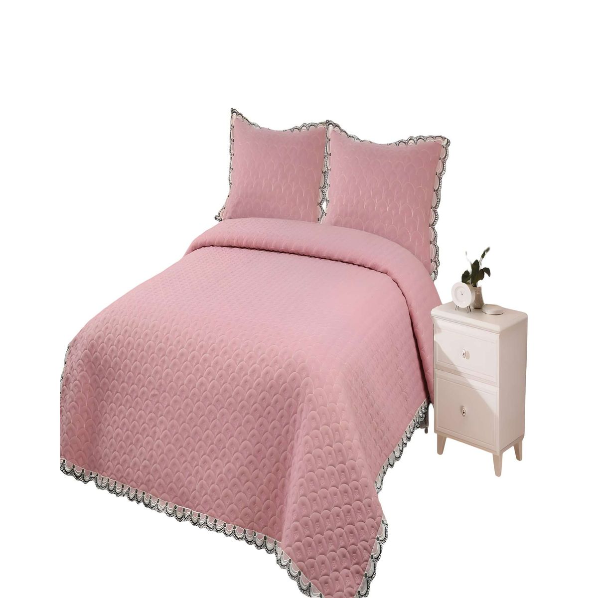 GENERICO - CUBRECAMA DE VERANO QUILT BORDADO 2 PLAZAS ROSA O