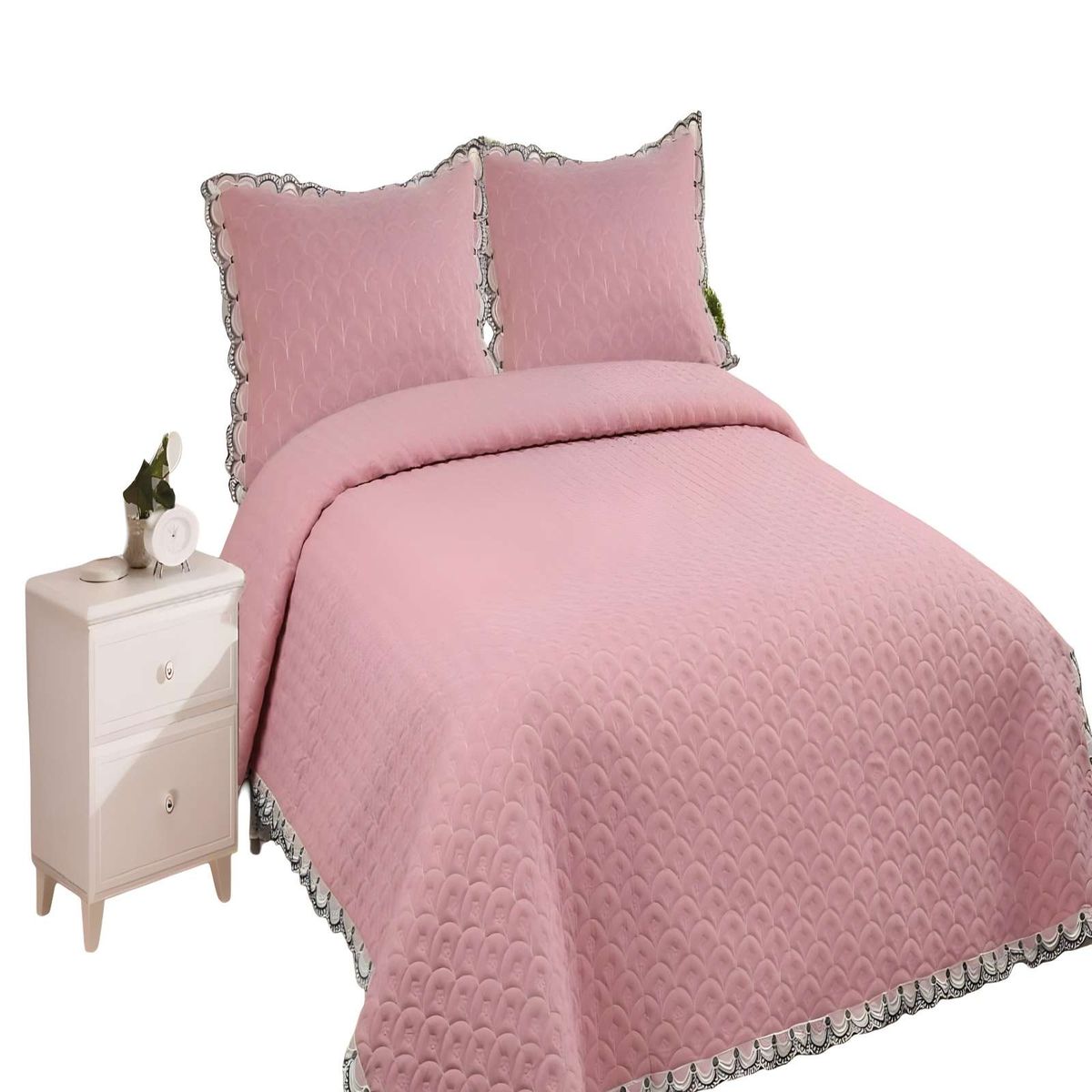 GENERICO - CUBRECAMA DE VERANO QUILT BORDADO 2 PLAZAS ROSA O