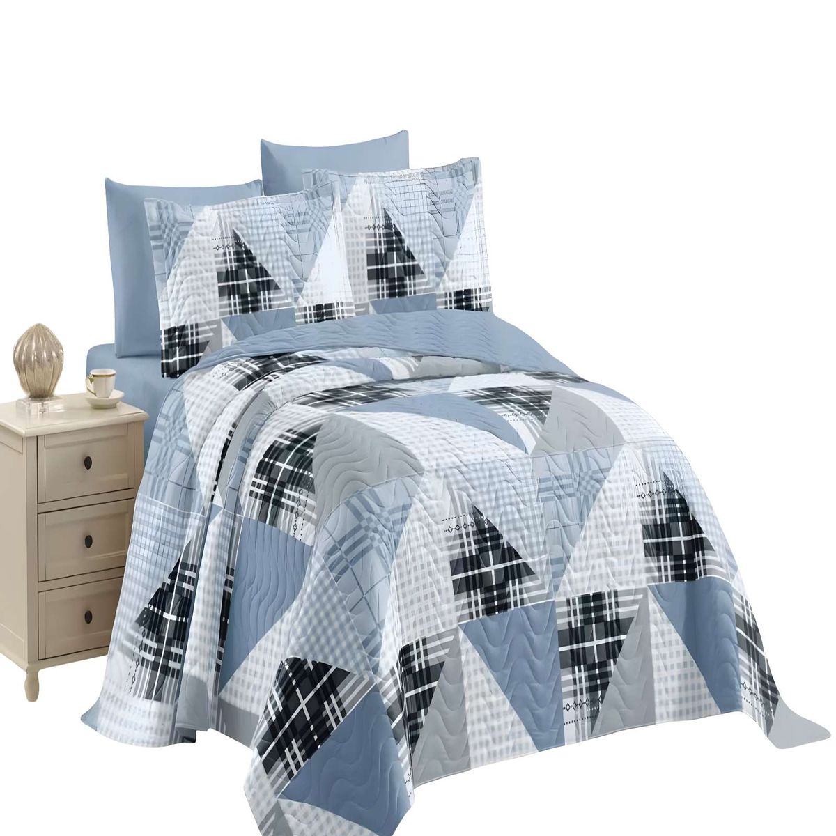 GENERICO - CUBRECAMA DE VERANO QUILT KING AZUL 02