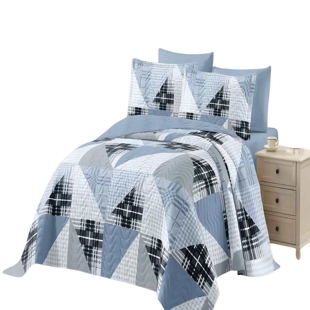 GENERICO - CUBRECAMA DE VERANO QUILT KING AZUL 02