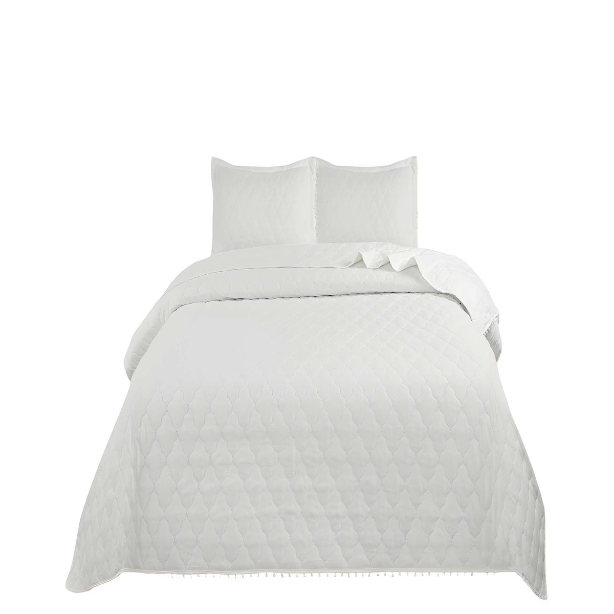 GENERICO - CUBRECAMA DE VERANO QUILT CON POMPONES KING BLANCO