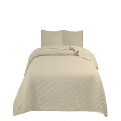 GENERICO - CUBRECAMA DE VERANO QUILT CON POMPONES KING BEIGE