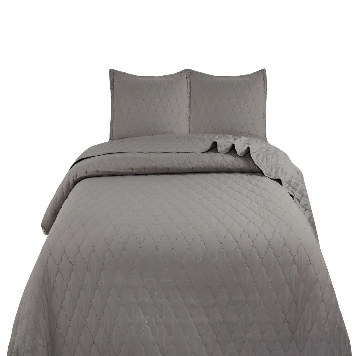 GENERICO - CUBRECAMA DE VERANO QUILT CON POMPONES KING GRIS