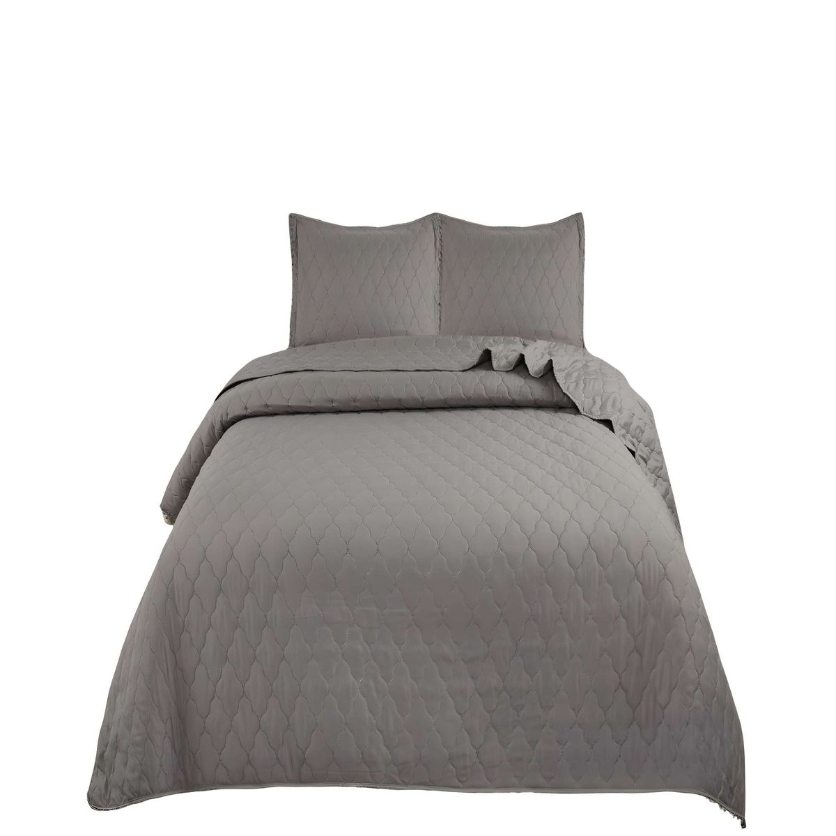 GENERICO - CUBRECAMA DE VERANO QUILT CON POMPONES KING GRIS