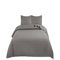 GENERICO - CUBRECAMA DE VERANO QUILT CON POMPONES KING GRIS