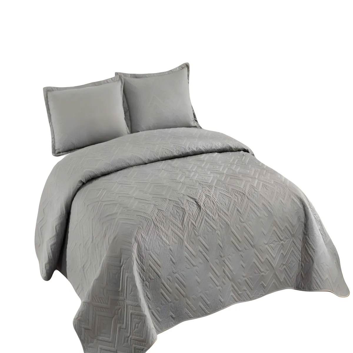 GENERICO - CUBRECAMA DE VERANO QUILT CON COLORES LISOS KING GRIS