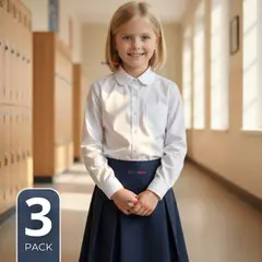 UTILISIMO - Pack 3 Blusas Escolares Camisa Blanca Manga Larga Colegio Para Niñas y Juvenil