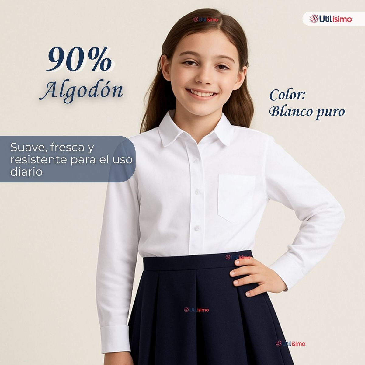 UTILISIMO - Pack 3 Blusas Escolares Camisa Blanca Manga Larga Colegio Para Niñas y Juvenil
