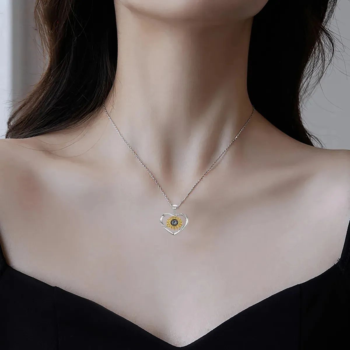 EINICIO - Collar Corazón Girasol Amor En 100 Idiomas Regalo Para Mujer