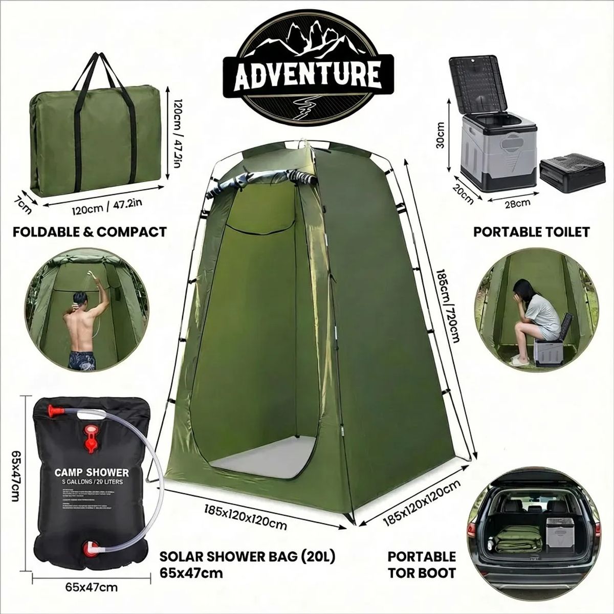 AFVENTURA - Carpa Probador Y Baño Químico Portátil Con Ducha Solar