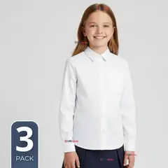 UTILISIMO - Pack 3 Blusas Escolares Camisa Blanca Manga Larga Colegio Para Niñas y Juvenil