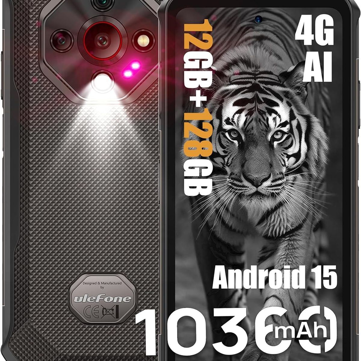 ULEFONE - Ulefone Armor X16 Celular 12GB+128GB 10360mAh Android 15 Smartphone-Negro
