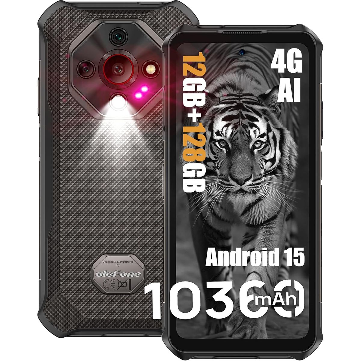 ULEFONE - Ulefone Armor X16 Celular 12GB+128GB 10360mAh Android 15 Smartphone-Negro
