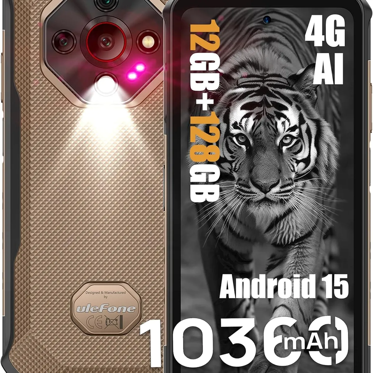 ULEFONE - Ulefone Armor X16 Celular 12GB+128GB 10360mAh Android 15 Smartphone-marrón