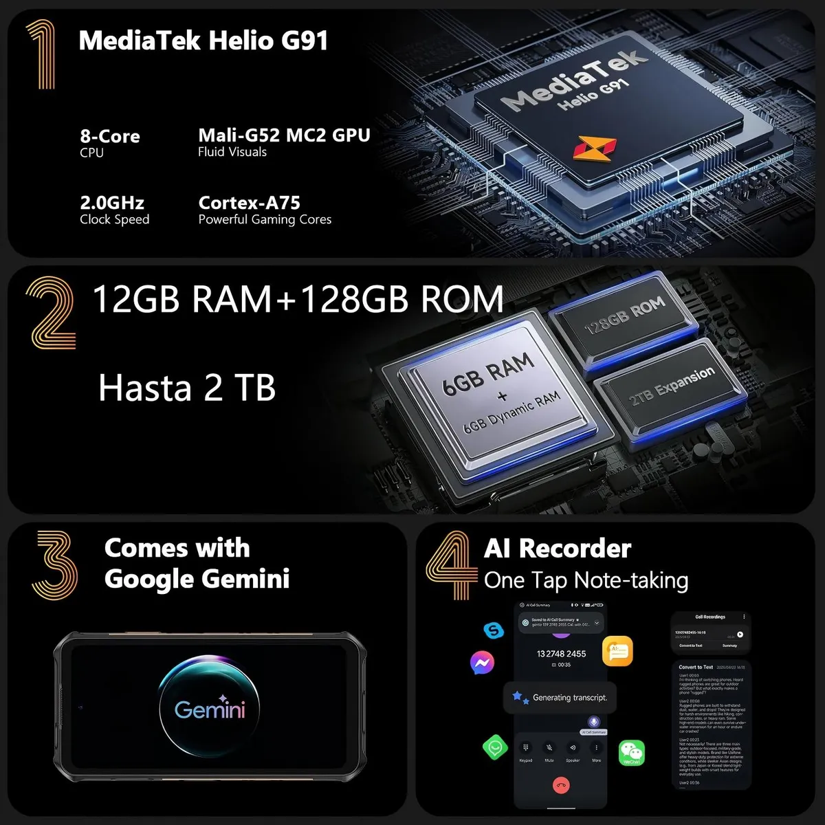 ULEFONE - Ulefone Armor X16 Celular 12GB+128GB 10360mAh Android 15 Smartphone-marrón