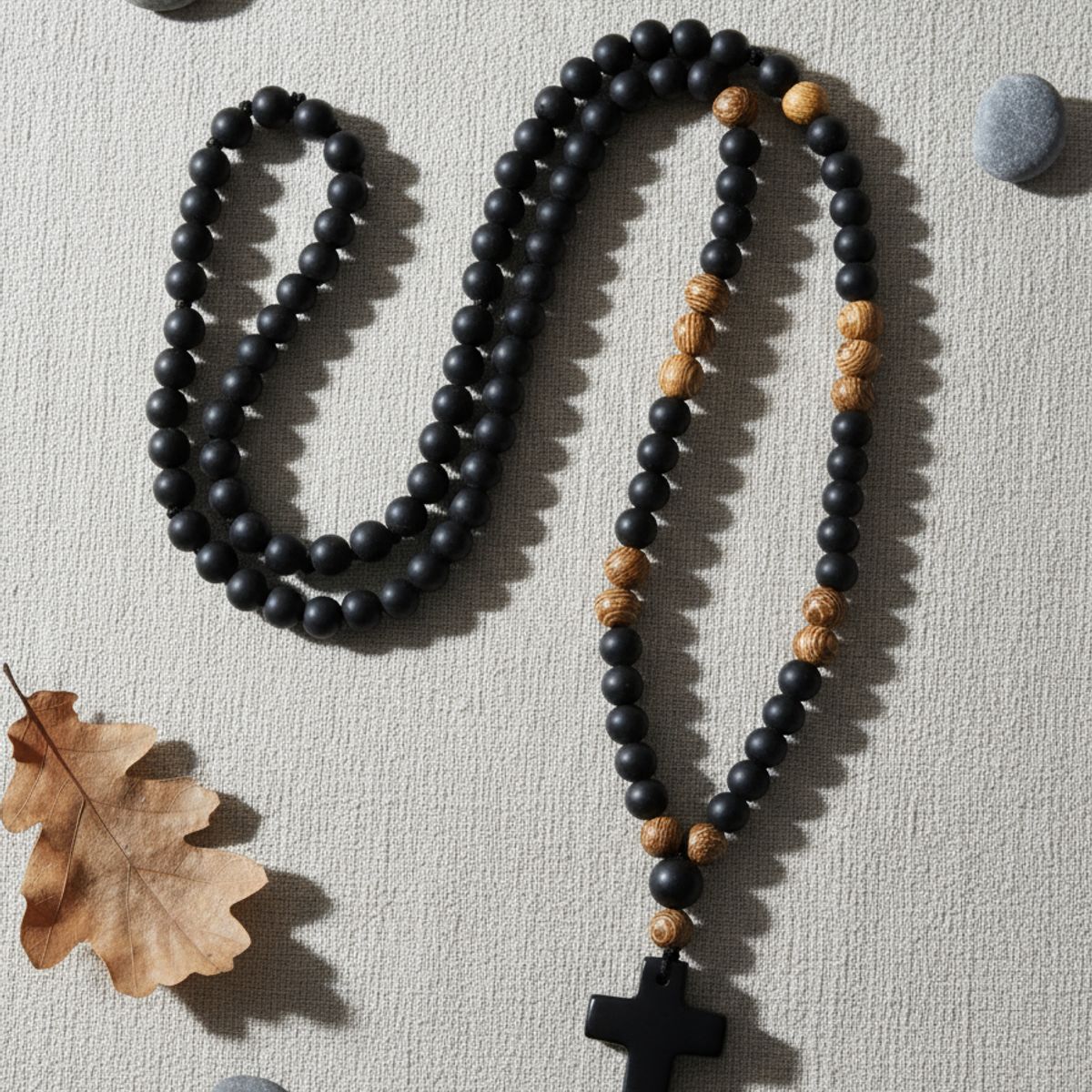 GENERICO - Collar De Piedra Onix Y Madera Hombre Moda