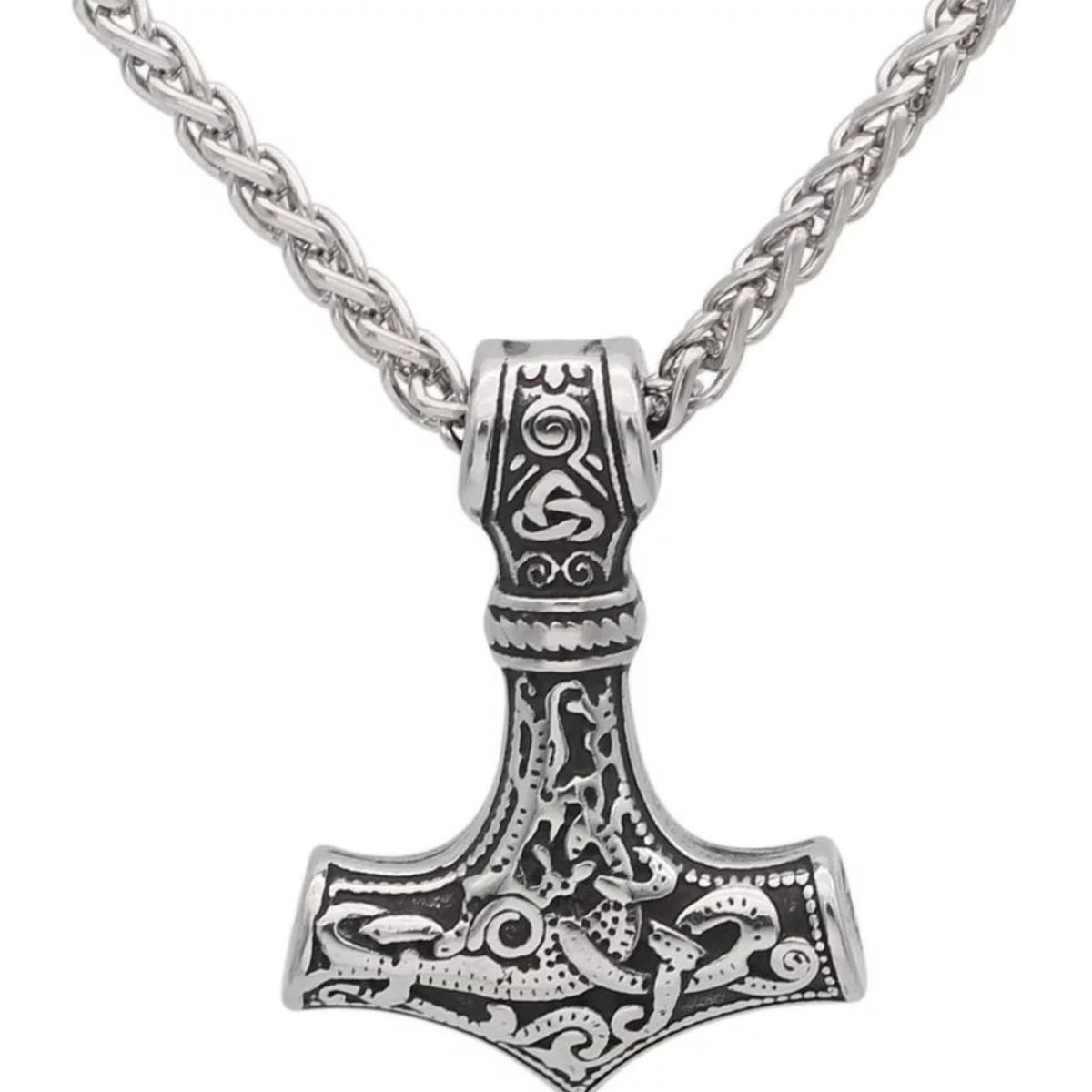 GENERICO - Collar Hacha Plateado Acero Royal Madriz 60 Cm Hombre
