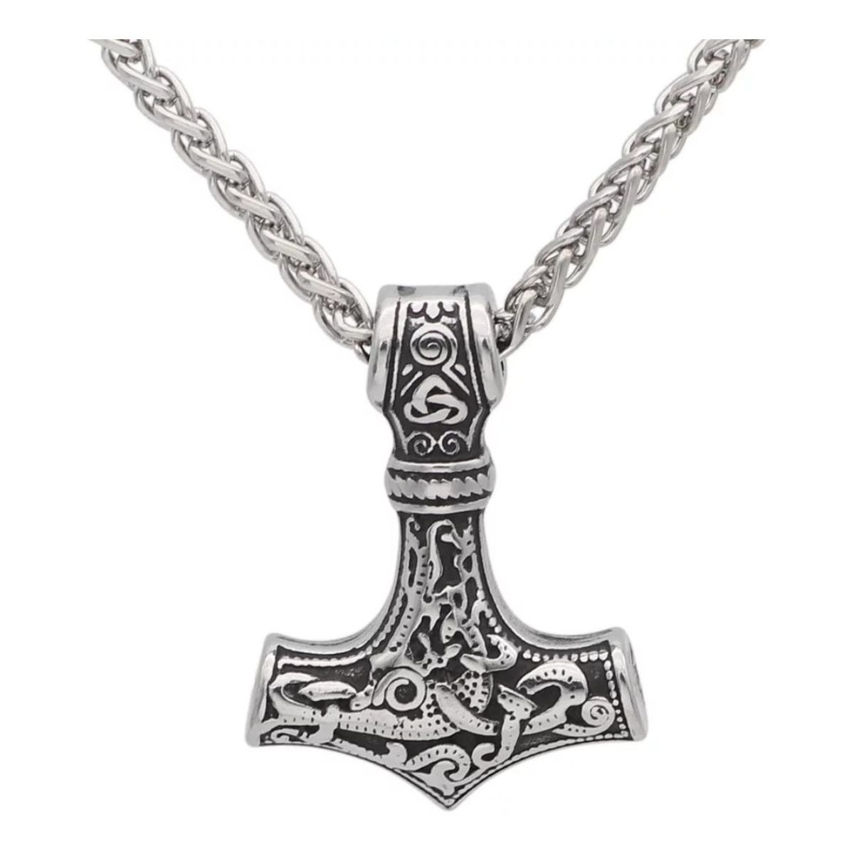 GENERICO - Collar Hacha Plateado Acero Royal Madriz 60 Cm Hombre