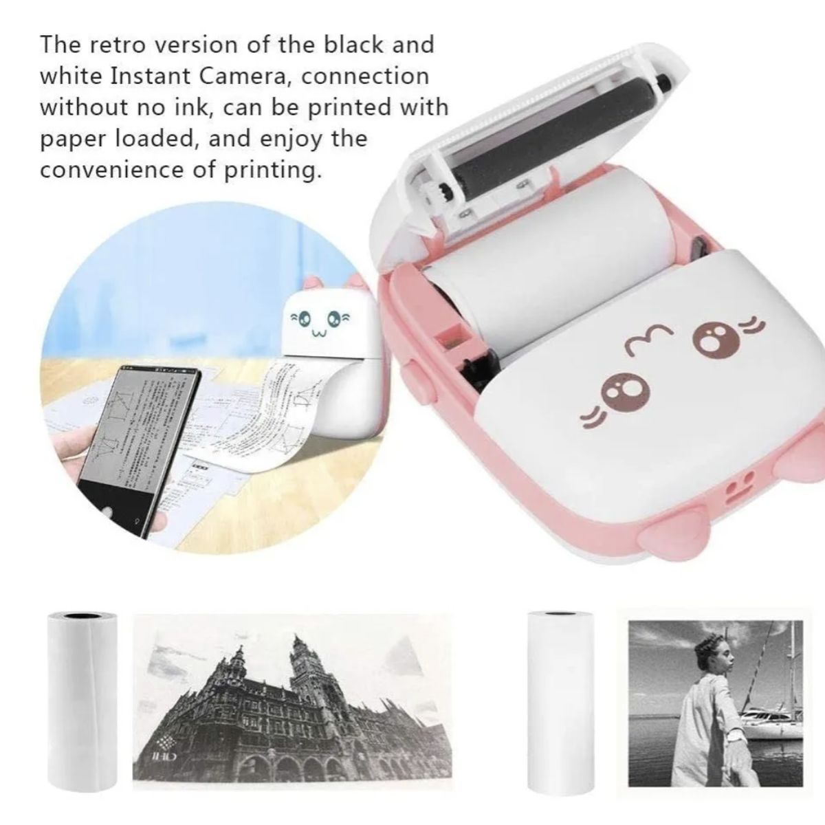 MOMO - Mini Impresora Portátil Bluetooth Gatito Rosado