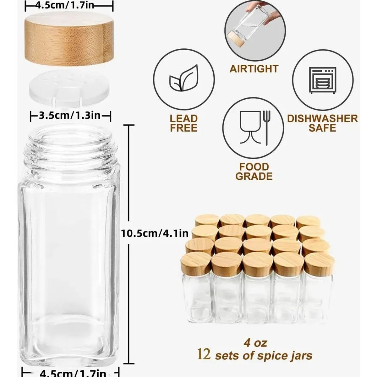 GENERICO - 12 Frascos De Vidrio Especieros Tapa Almacenamiento 120ml