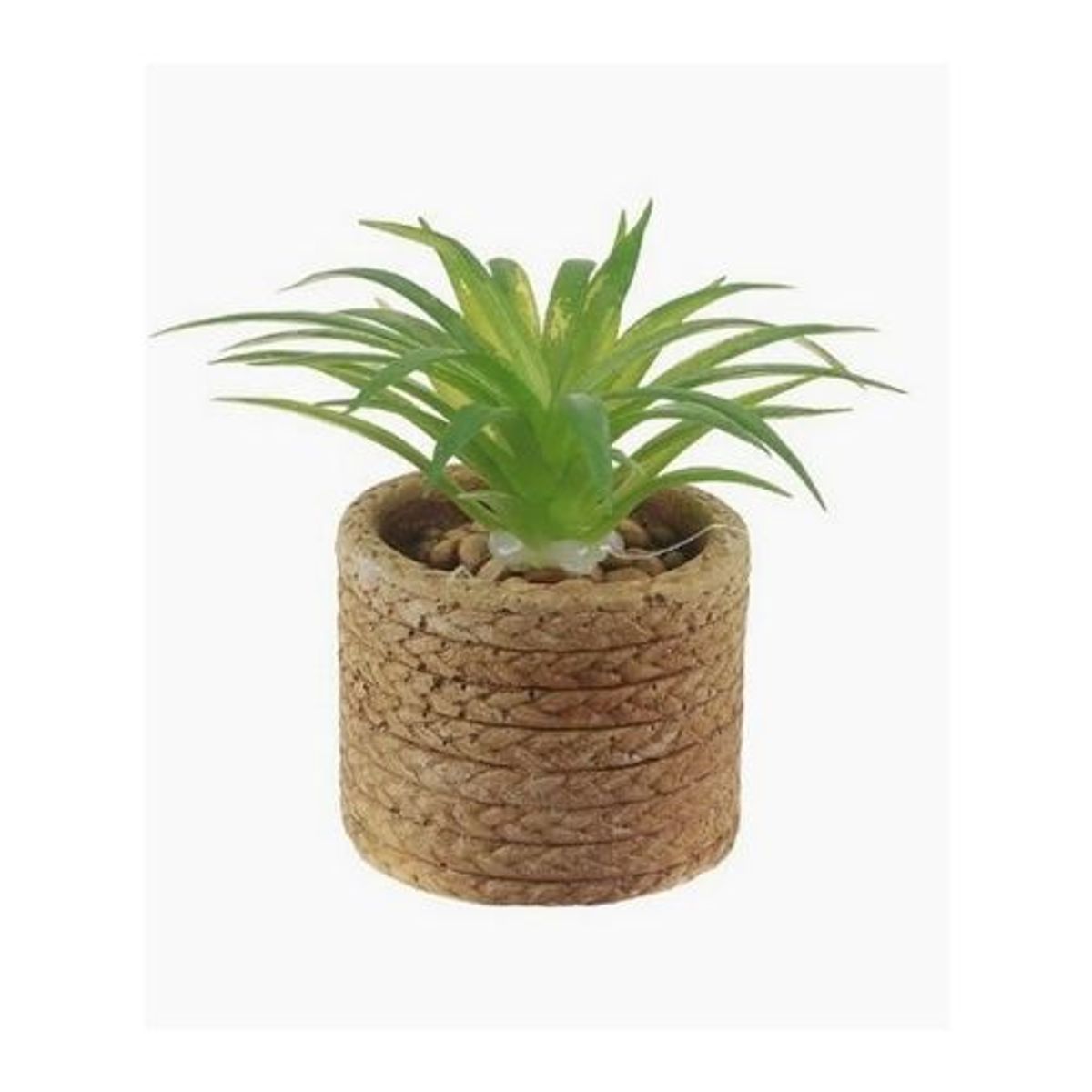 Flor artificial verde en macetero artesanal con piedras decorativas 6 x 6,5 cm, marca GENERICO - Foto 2