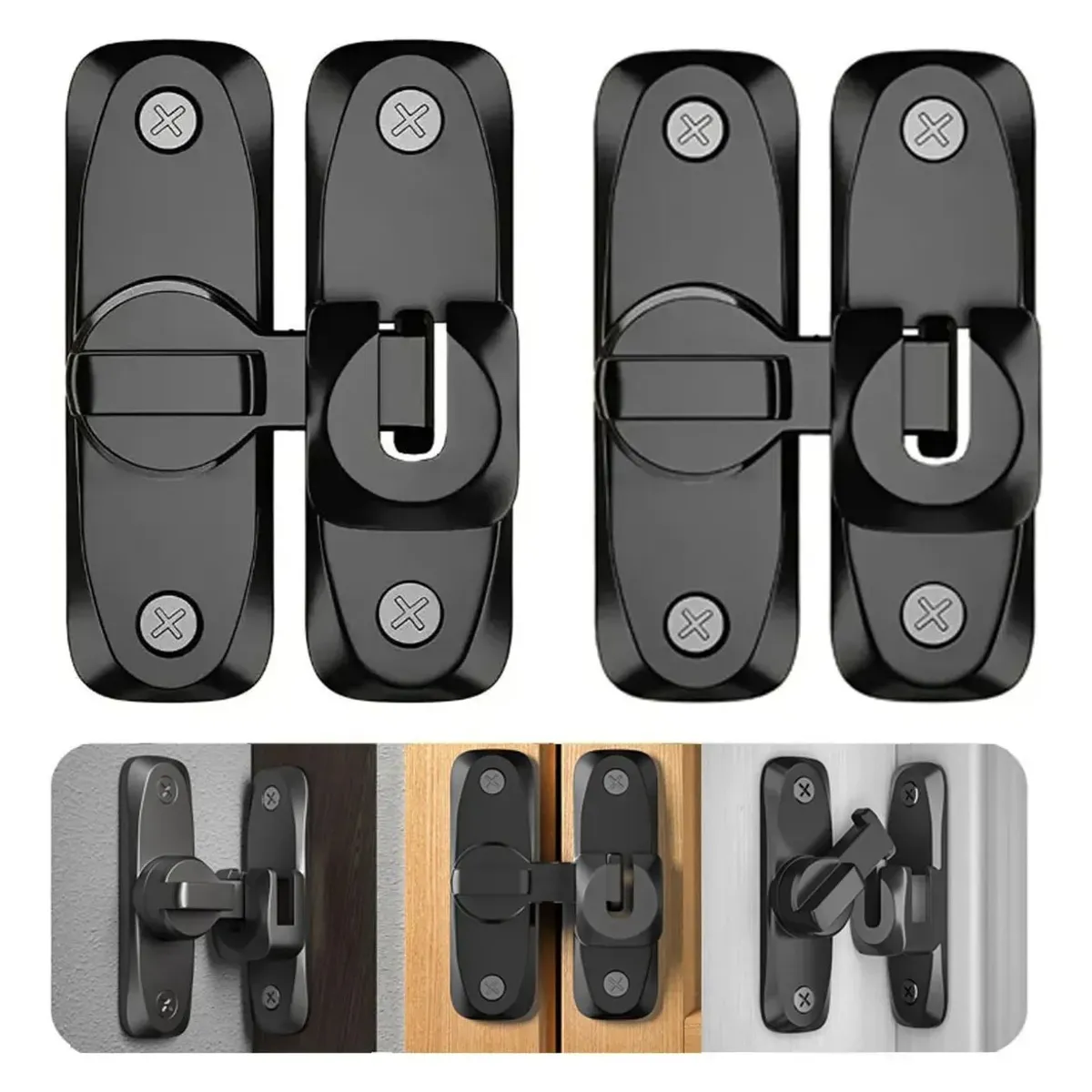 KUANGYE - 2 Pack Cerraduras Para Puertas De Granero De 90 Y 180 Grados Negro