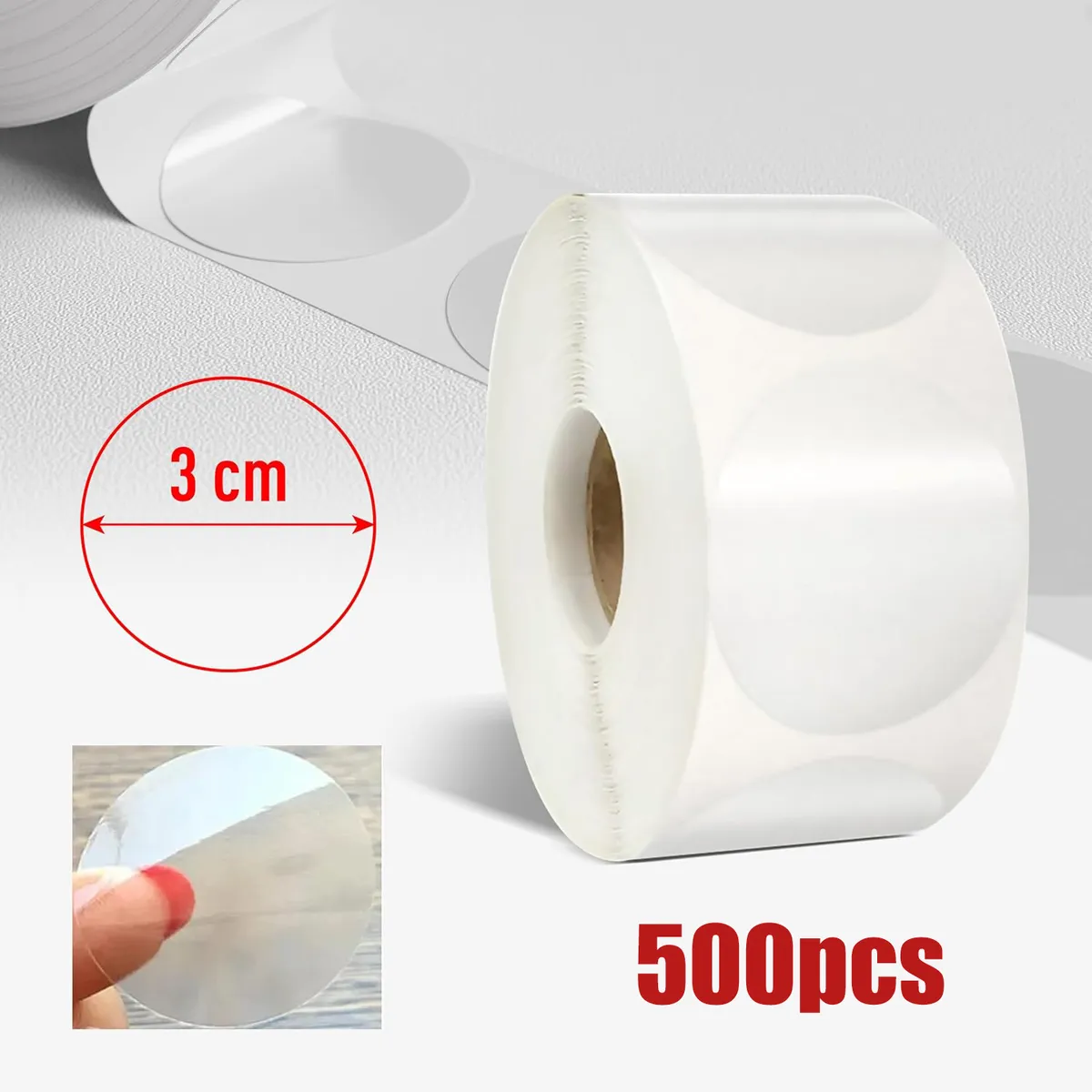 KUANGYE - Pegatinas Redondas De Pvc Transparentes 500 Piezas 3.0 Cm Transparente
