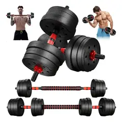EVERSO - Set Mancuernas Y Barra Unibles 10kg Fitness Pesas Ajustables Negro
