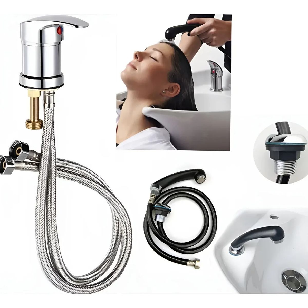 GENERICO - Llave Monomando + Ducha Para Lava Pelo Fijo Peluqueria