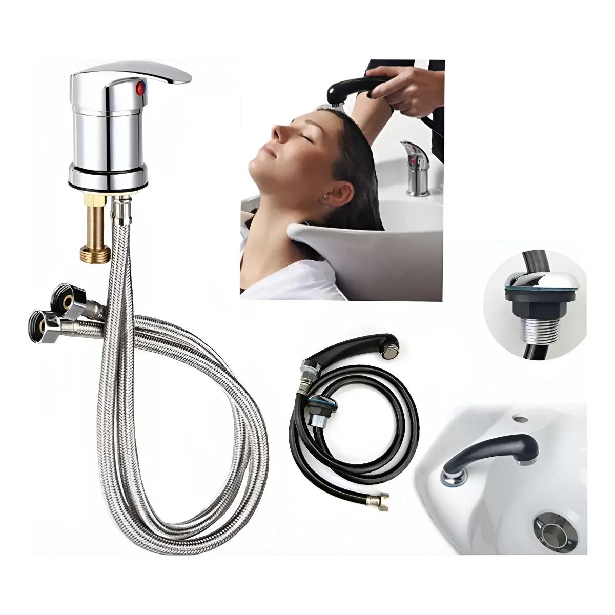 GENERICO - Llave Monomando + Ducha Para Lava Pelo Fijo Peluqueria