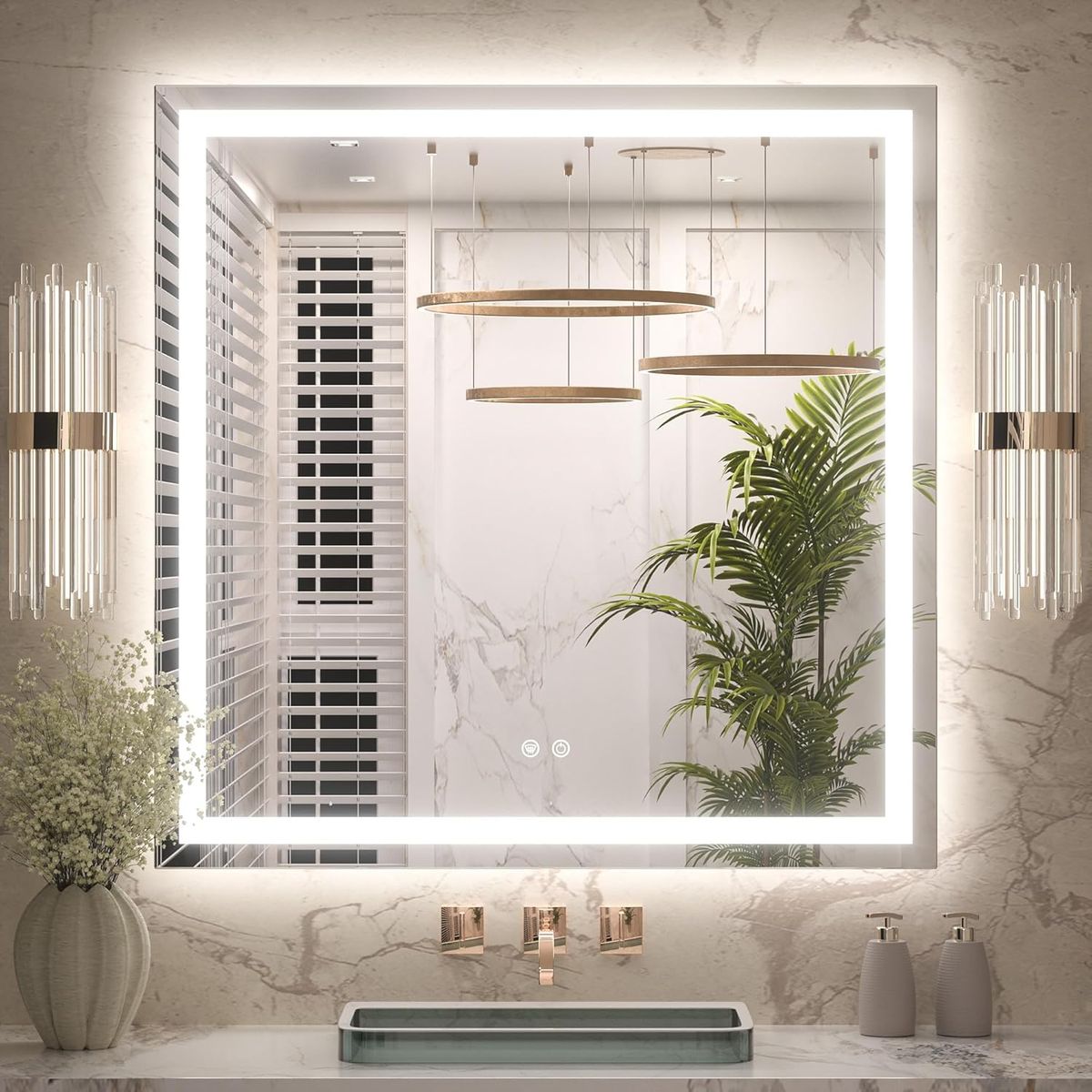 BLUEDREAMER - Espejo Con Luz Led Touch De Lujo Para Tocador O Baño 60x60cm