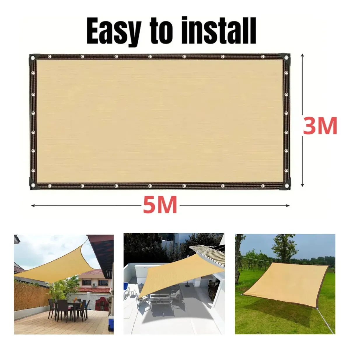 GENERICO - Lona Toldo Vela Sombra Malla Anti Uv Cuadrado 3x5m