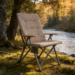 ELEMENT DESIGN - Silla Camping Plegable con Apoyabrazos de Madera Acolchada Caqui
