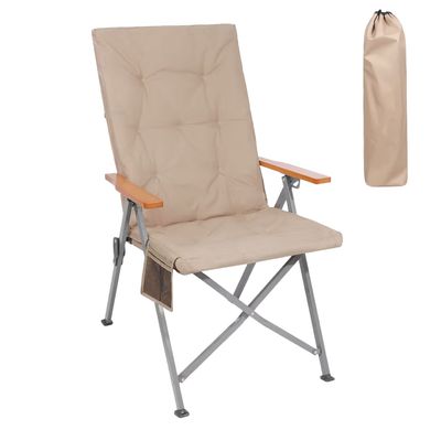 Imagen 2 del producto Silla Camping Plegable con Apoyabrazos de Madera Acolchada Caqui
