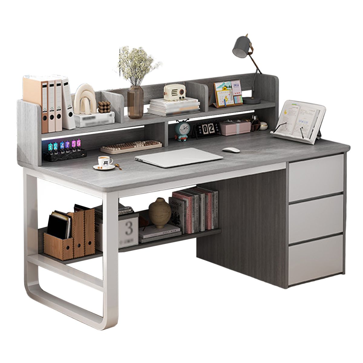 WUWAWDOGA - Escritorio Con Cajones Estanteria Para Libros Organizador 120cm Gris oscuro