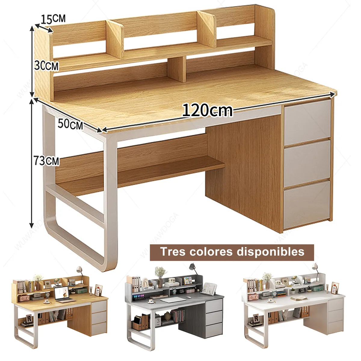 WUWAWDOGA - Escritorio Con Cajones Estanteria Para Libros Organizador 120cm Gris oscuro
