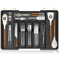 MOONCORE - Organizador Cocina, Cubertero 8 Compartimentos Negro